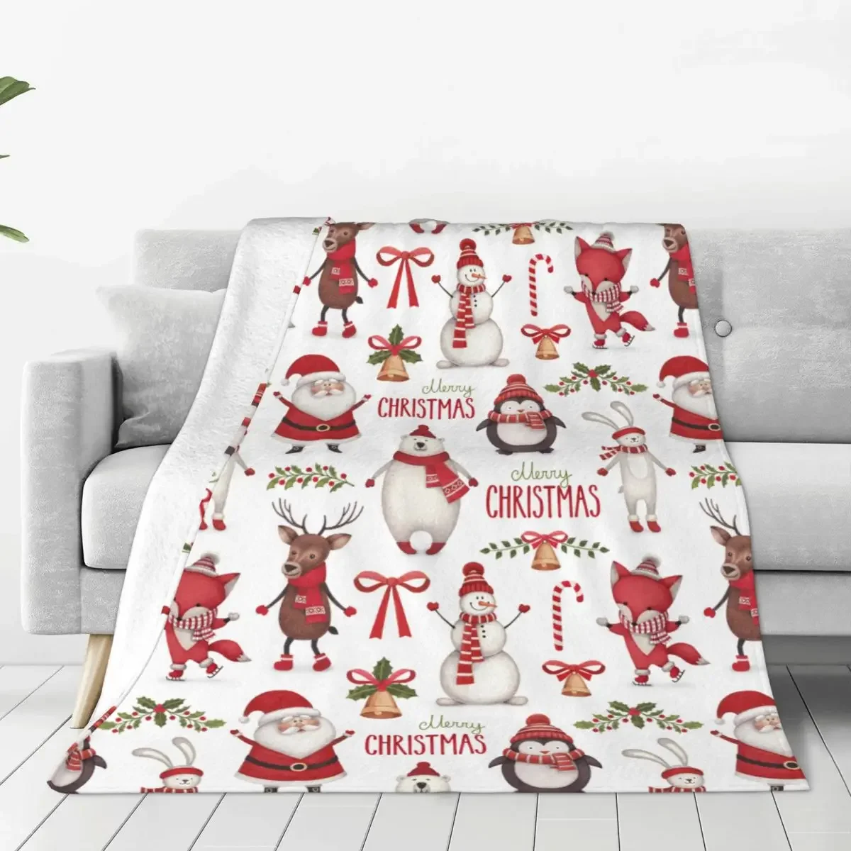 Cute Santa Claus Christmas Winter Blanket Fleece Decoration Portable Lightweight Thin Throw Blankets for Sofa Outdoor Rug Piece