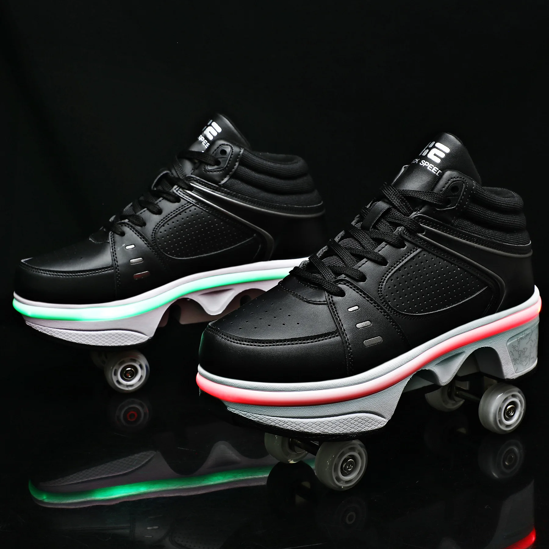 Roller Skates Shoes Casual Sneakers Walk Roller Skates Deform Runaway 4-Wheel Skates Adults Unisex Roller Skates with 4 Wheels