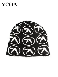 Aphex Twin Beanies Women Graphic Jacquard Knit Winter Hip Hop Vintage Y2k Streetwear Fashion Aesthetic Warm Unisex Accessories