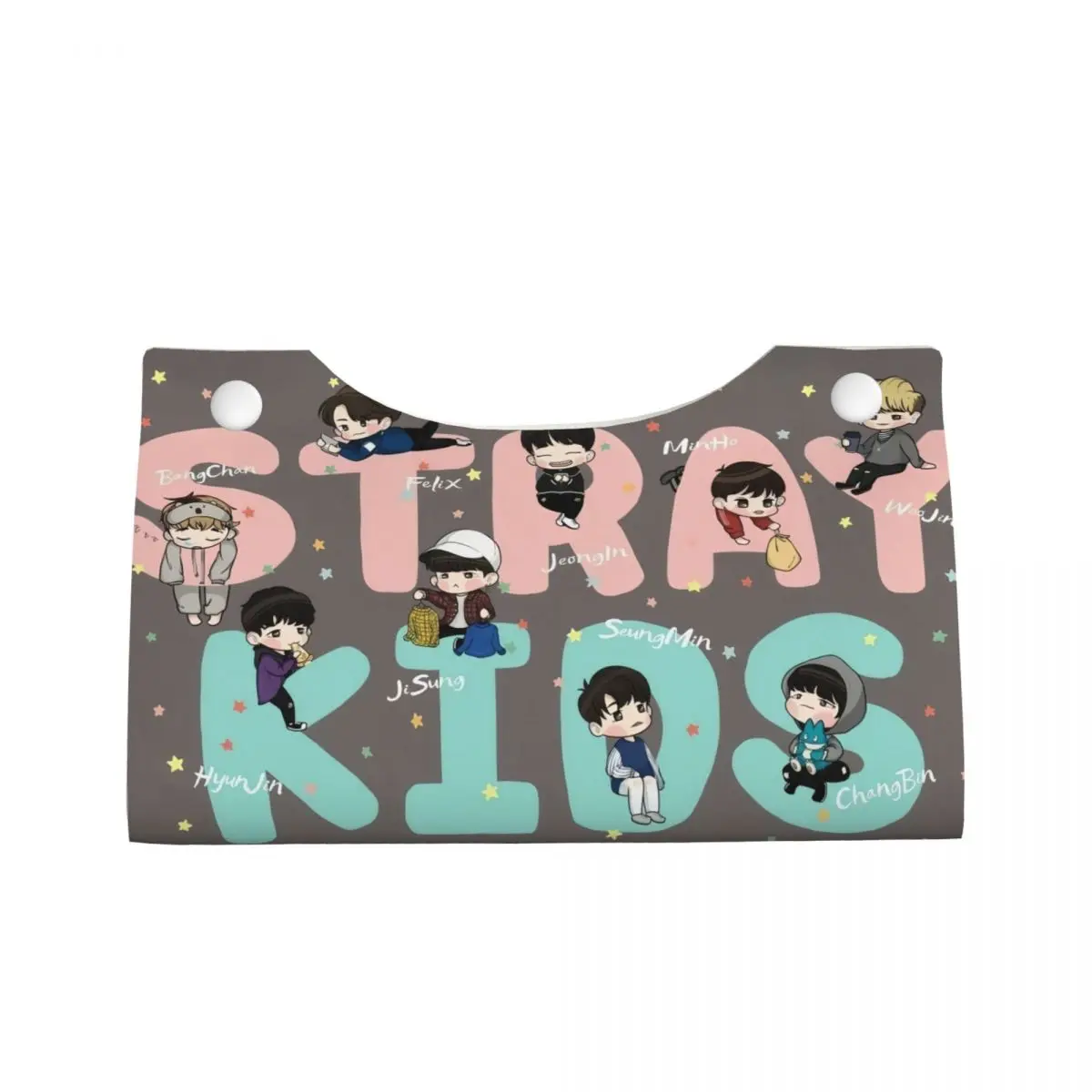 Custom Kpop Stray Kids TV Program Tissue Box Cover PU Leather Rectangular Rock Fashion Facial Tissues Holder for Home