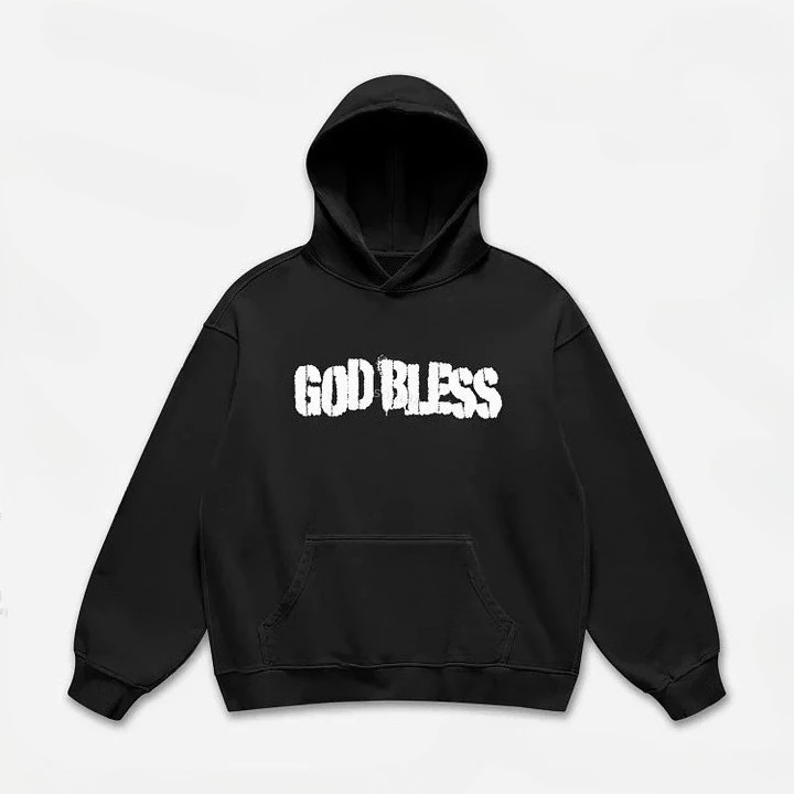 God Bless Children's Prayer Graphic Print Hoodies Unisex High-quality Top Vintage Autumn Winter Men Women Retro Y2K Harajuku Top