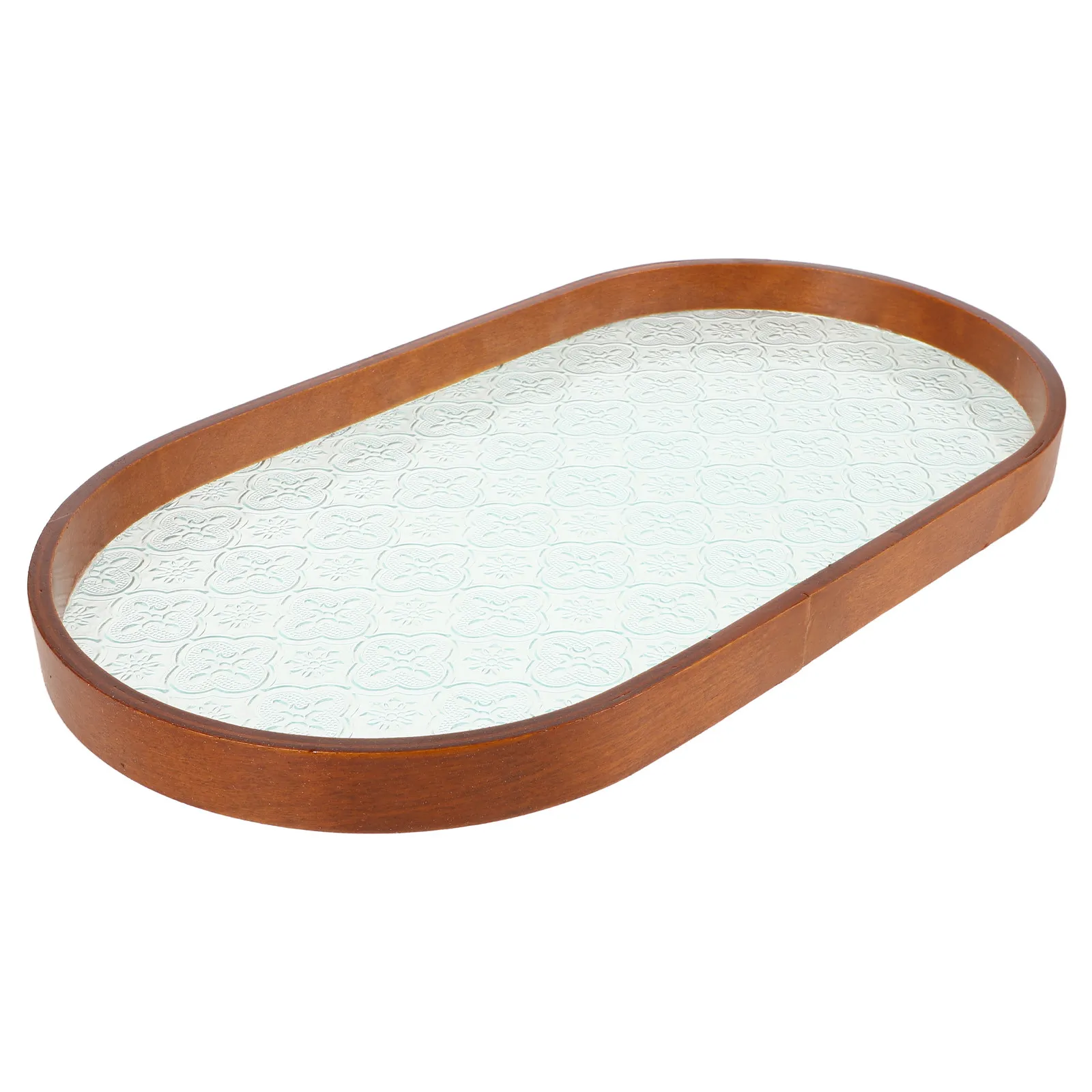 

Стеклянная прямоугольная сервировочная тарелка, поднос для чая, фруктов и закусок, декоративный поднос с деревянным краем для еды