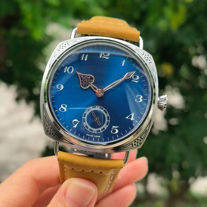 Mens Trendy Manual Mechanical Watch Seagull St36 Genuine Leather Strap  Water Resistant Transparent Skeleton Case Back 47mm Dial