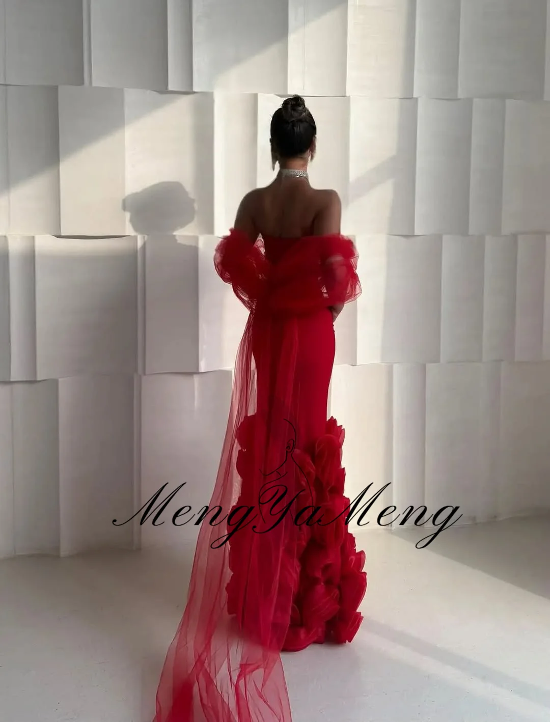 ZHUISHU Luxury Red Women Evening Dresses Strapless Sheath Handmade Flowers Party Gown Customized Formal Event Dresses 2026
