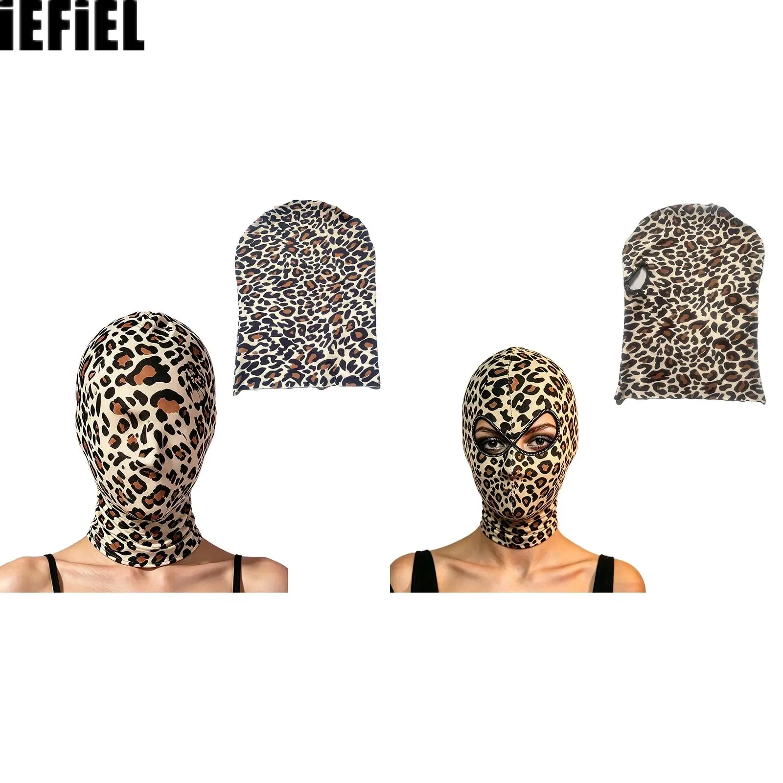 Women Wild Leopard Printed Balaclava Face Mask Full-head Cover Eye-hole Or Blind Face Mask Head Wrap Halloween Costume Accessory