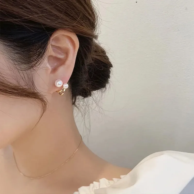 Pearl Stud Earrings Two Way Wear Versatile Reversible French Vintage Elegant  Hypoallergenic Silver Post Jewelry Women