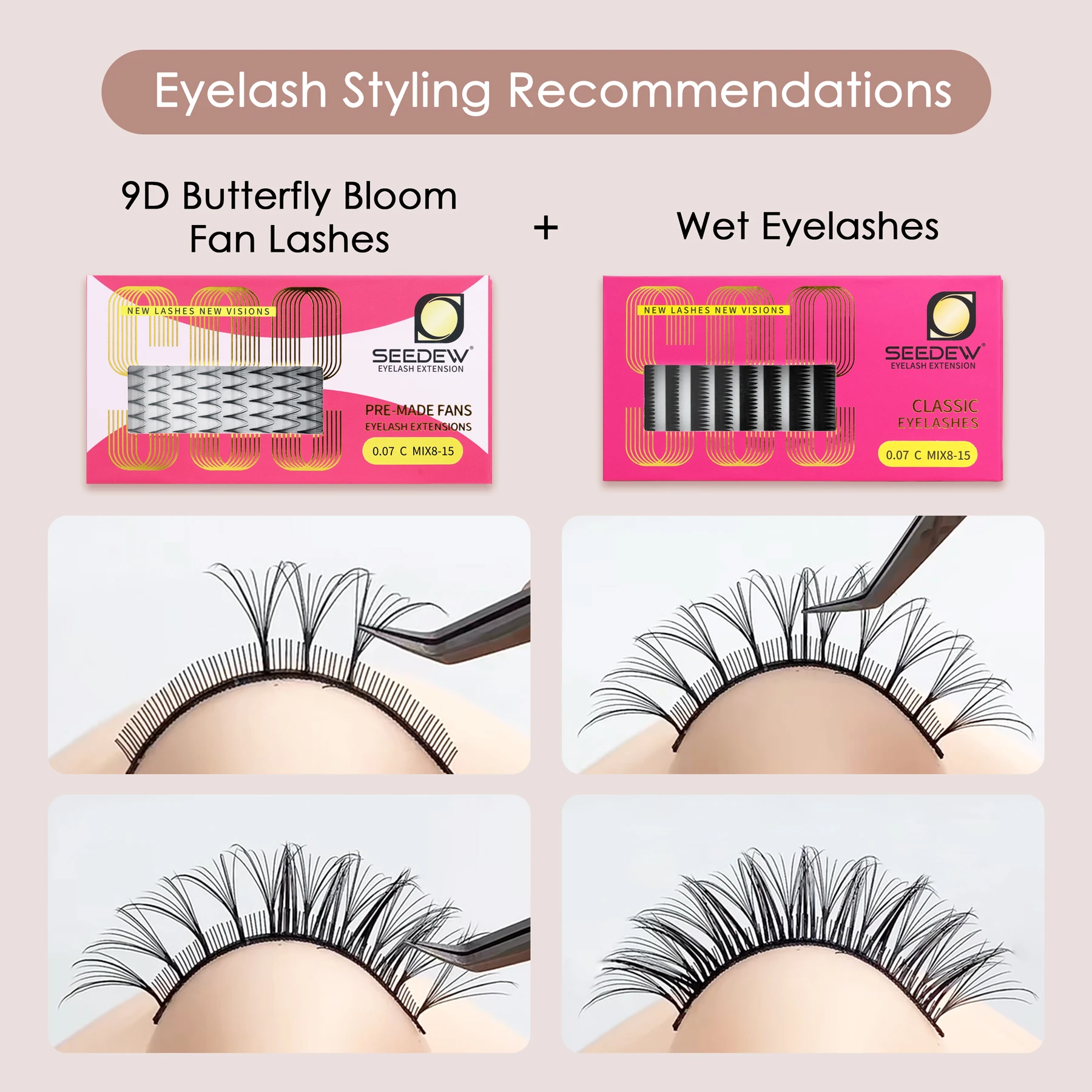 SEEDEW 9D-Wimpern mit Schmetterlingsflügel, natürliche, weiche falsche Wimpern, luftempfindliche Wimpern, vorgefertigte Fächerwimpern – Detail 4