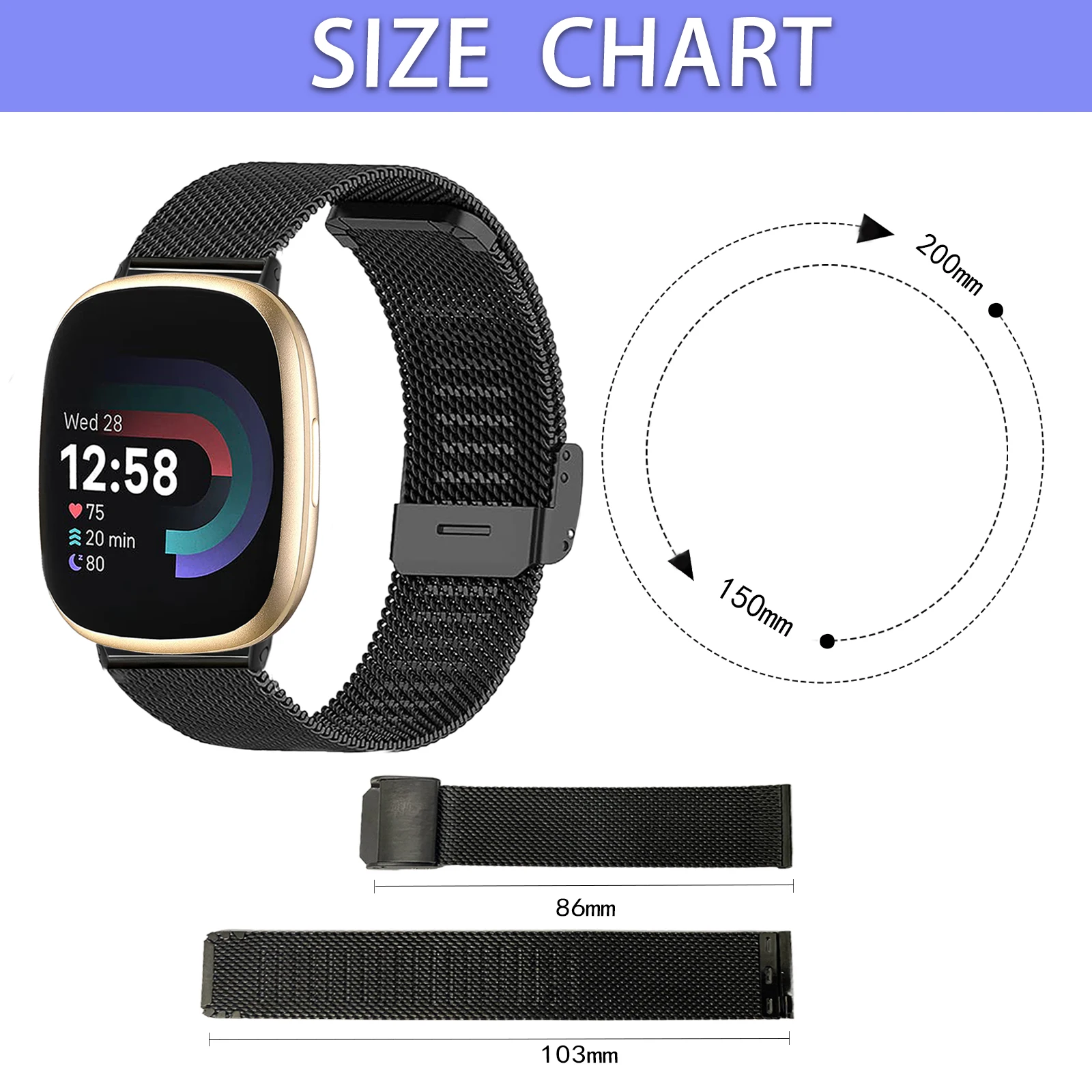 Milanese Mesh Strap for Fitbit Versa 3/Versa 4 Stainless Steel Smart Watch Wristband Loop for Fitbit Sense/Sense 2 Bracelet