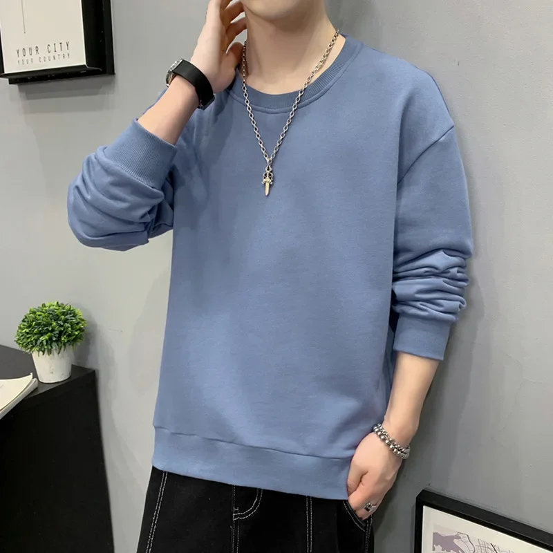 

Мужская толстовка с круглым вырезом, пуловер с длинным рукавом, весенние однотонные толстовки, новинка 2025 года, повседневные свободные спортивные легкие эластичные толстовки