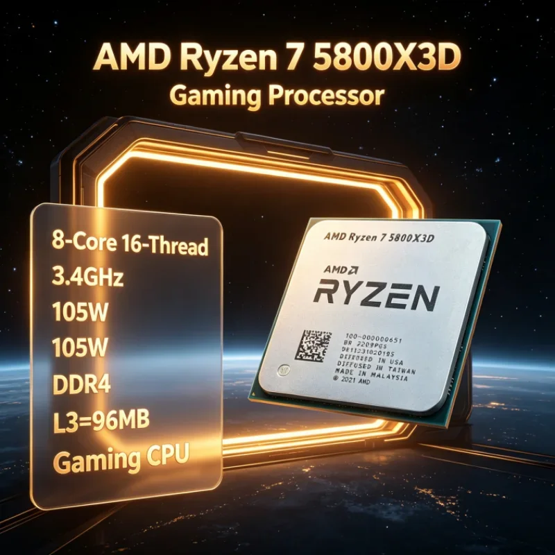 AMD R7 5800X3D 96 MB 3.4 GHz 105W 8-Core 16-Thread Ryzen 7 DDR4 CPU Processor Gaming Processor 7nm for Video Editing