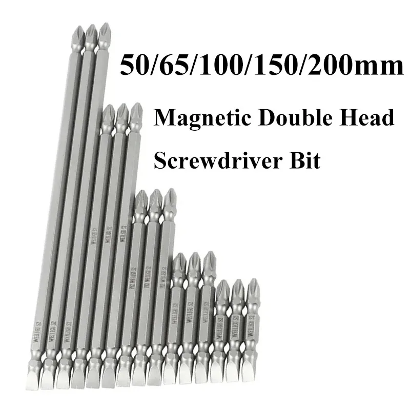 

1-5pcs 50/65/100/150/200mm Length Double Head Screwdriver Bit Magnetic PH2 Phillips Cross and 6mm Flat Slotted Screwdriver Bits