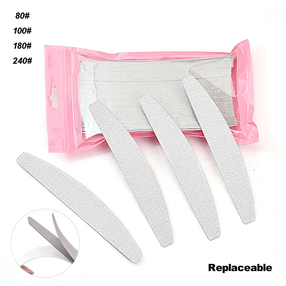 50Pcs/Lot Replaceable Nail File Strong Sandpaper Pedicure Limes Professional Removalble Pads With Metal Board For Manicure Tools