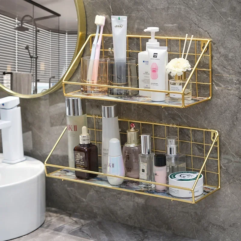 Wall Mounted Storage Rack without Punching for Bathroom, Cosmetics