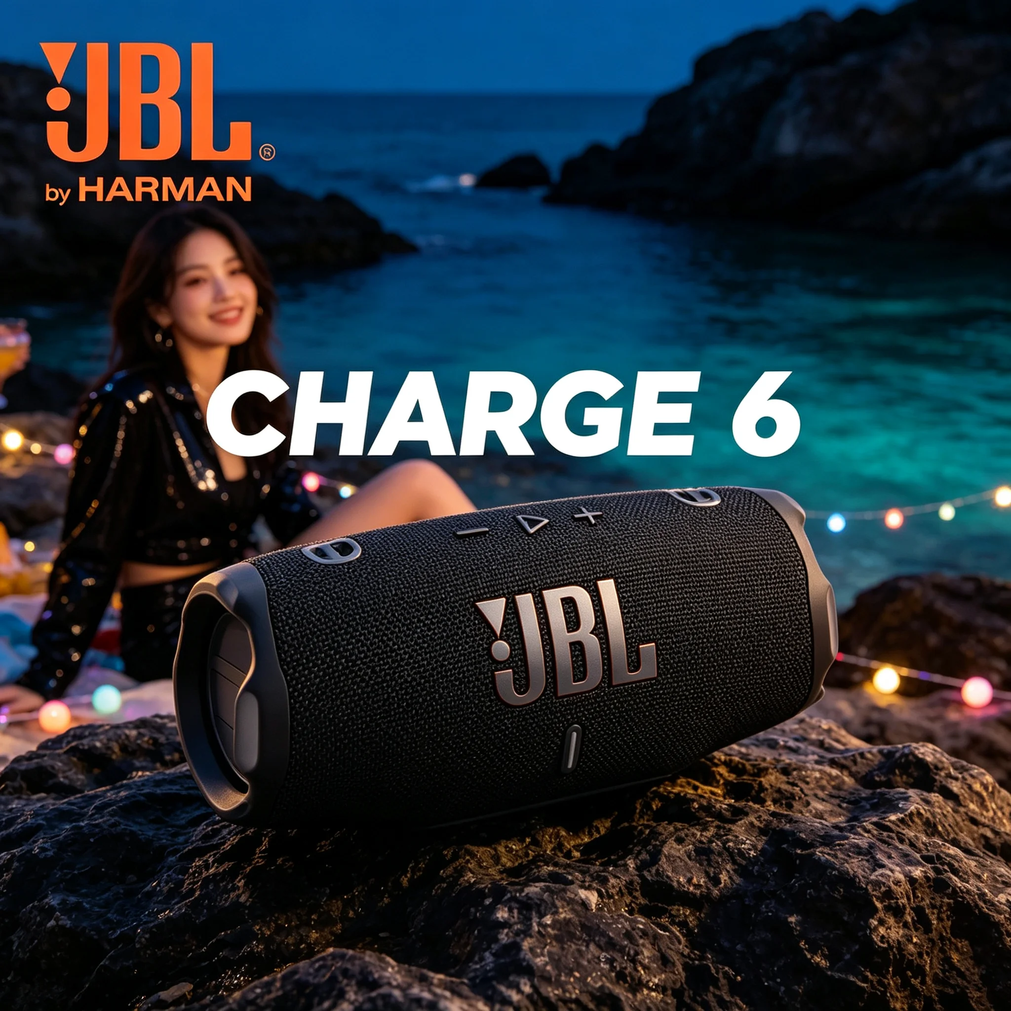 JBL CHARGE6 Outdoor Boombox, 45W Total Output, Playtime Boost Function, Multi-Unit Group Play For Rooftop Night Party