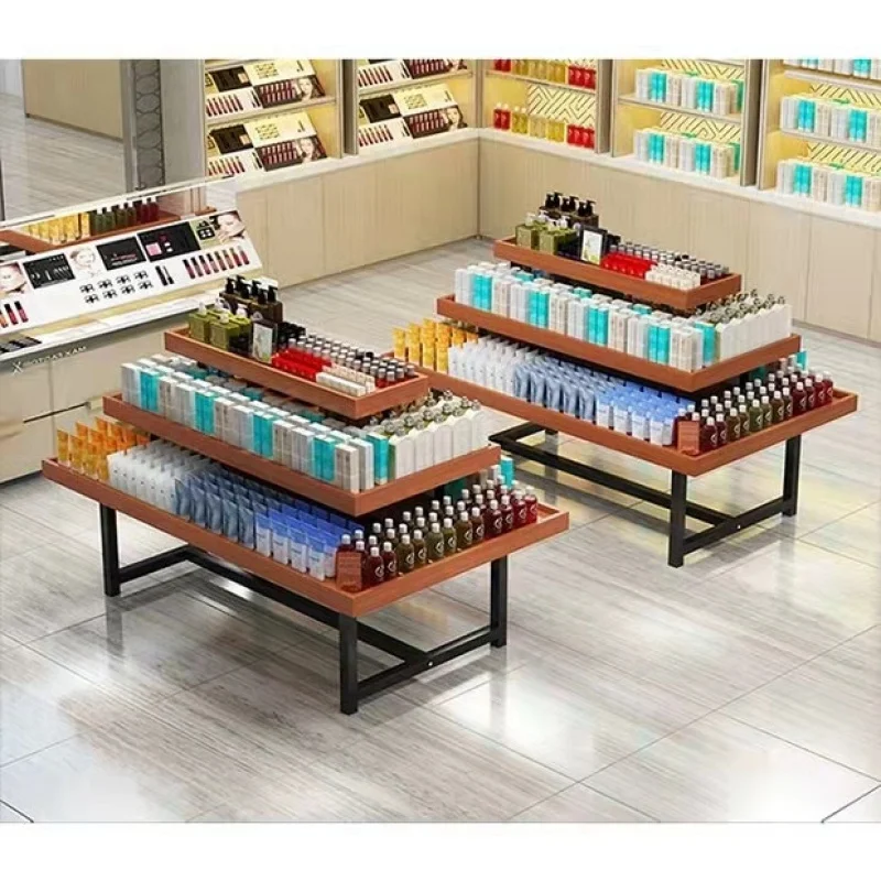 Custom, Metal Frame Wooden Table Wooden Display Shelf Retail Shop Display Stand Store Rack