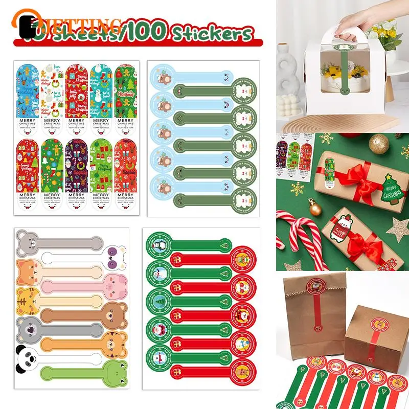 100Pcs Christmas Sealing Stickers Baking Cake Box Cartoon Animal Label Stickers DIY Packaging Box Decorative Stickers