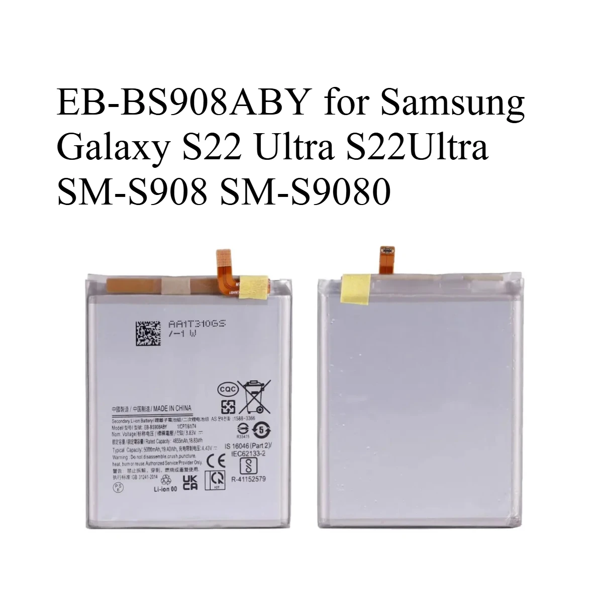 

EB-BS908ABY High-Capacity battery for Samsung Galaxy S22 Ultra S22Ultra SM-S908 SM-S9080 Fast Charging