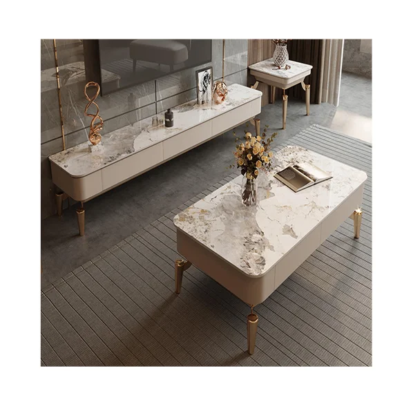 Foshan Furniture Modern Luxury Gold Sintered Stone Coffee Table Set  for Living Room