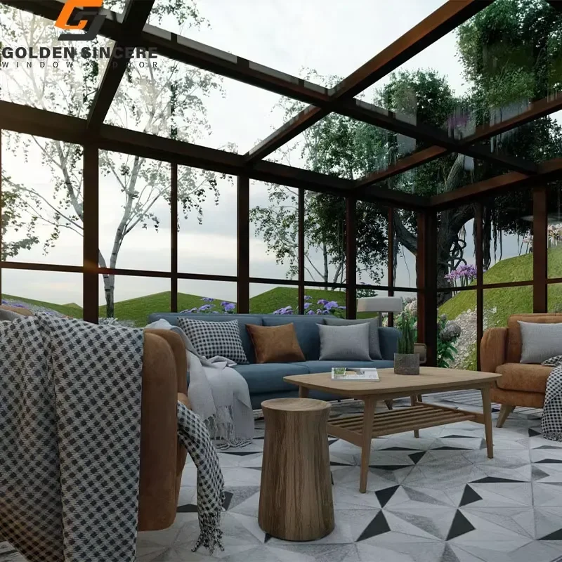 Modern Sliding Retractable Sun Room for Aluminium Heat Insulation Glass House Horizontal Roller Blinds for Villas Roof
