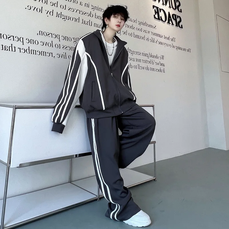 LUZHEN 2024 Autumn Color Contrast Patchwork Sweatshirt Casual Sport Pants Two Piece Sets Fashion Street Men's Tracksuit LZ7446