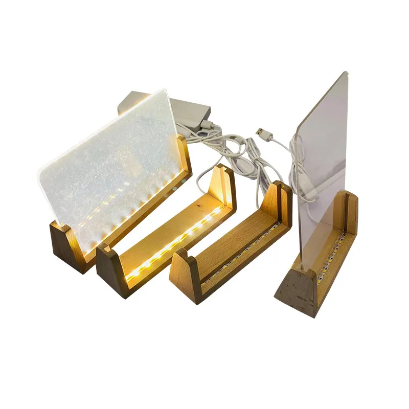 Customized Acrylic Creative LED lights Solid Wooden Photo Frame Innovative Acrylic U Shaped Photo Frame Home Desk Decoration