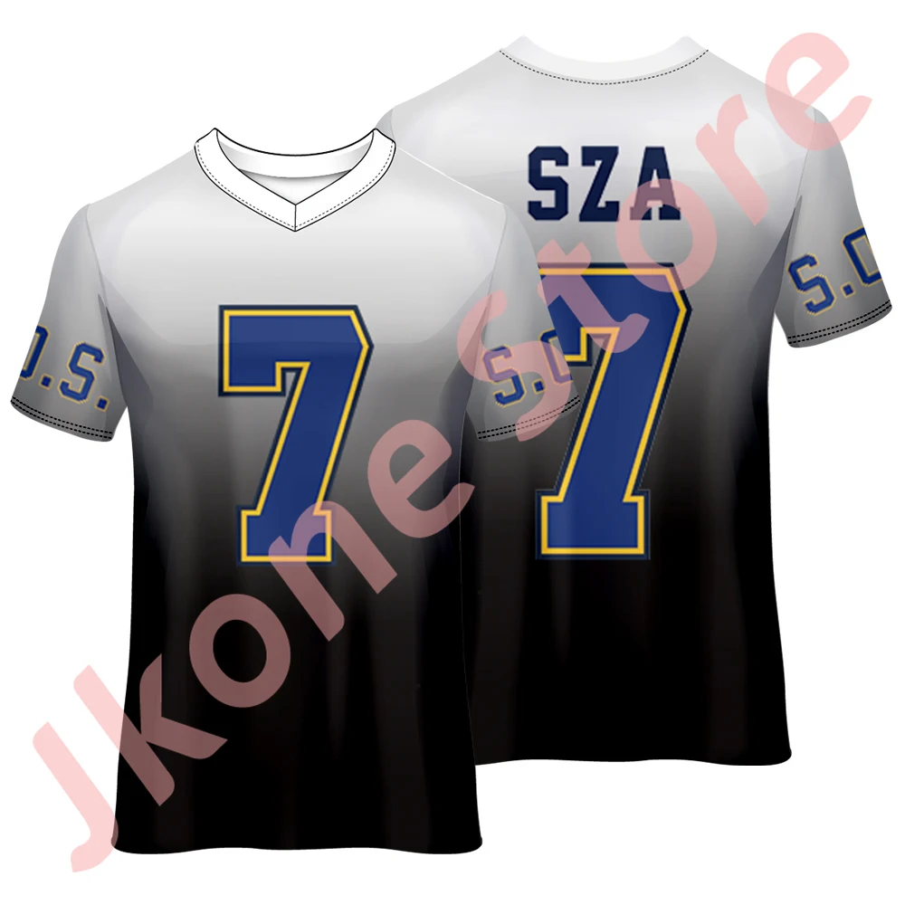 SZA 7 Soccer Jersey SOS Tour Logo Merch T-Shirts Cosplay Women Men Fashion V-neck Short Sleeve Tee Streetwear