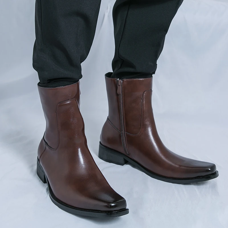 

Брендовые высокие модные мужские ботинки «Челси», ковбойские кожаные ботинки в стиле вестерн, роскошные повседневные мужские кожаные ботинки высокого качества с боковой молнией