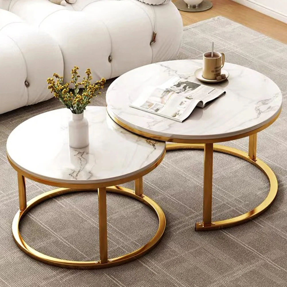 Modern Gold Stainless Steel Leg marble top round living room home furniture luxury side center coffee tea table