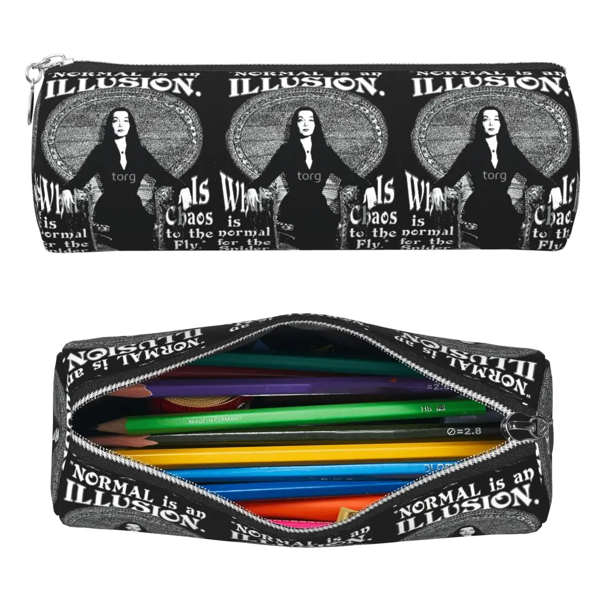 Morticia Addams Federmäppchen, Stifthalter, zylindrische Stiftbox, Bleistifttasche für Kinder, Schule