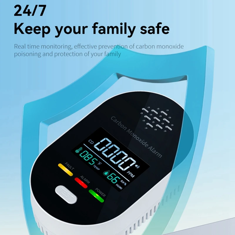 3-In-1 Carbon Monoxide Detector Temperature And Humidity Detector Portable CO Monoxide Alarm Gas Detector US Plug