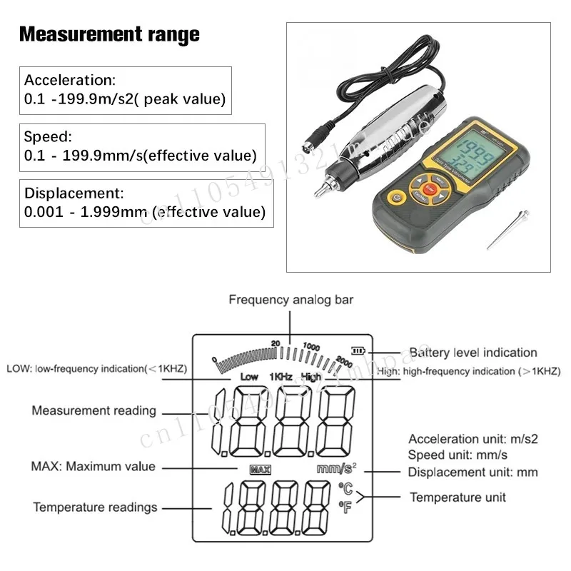 2025 New Portable Vibration Meter Analyzer Instrument Ht-1201 Digital Split Vibration Meter Forecast Direct Sales