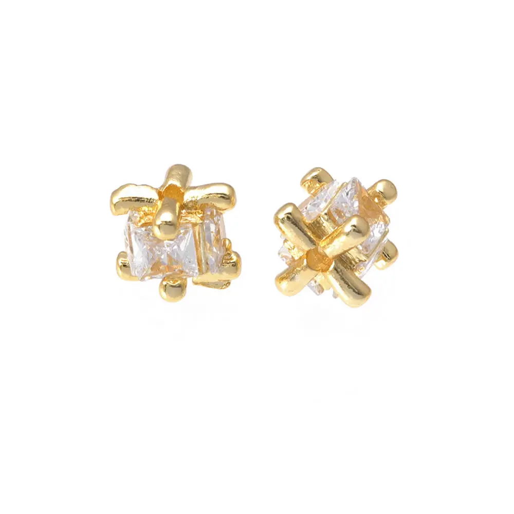 18K Gold Color Brass and Zircon Large Hole Cube Spacer Beads Bracelets Jewelry Making Supplies Necklace Earrings for Women
