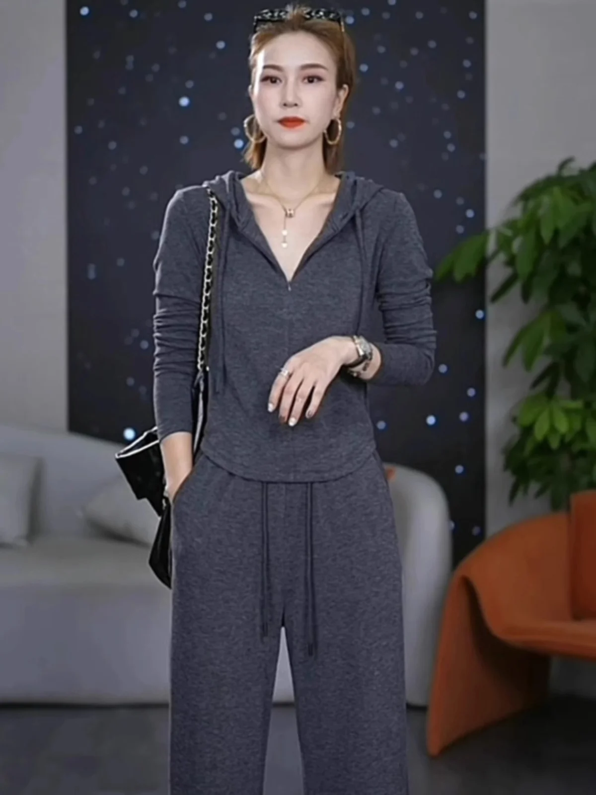 

Комплект для похудения: толстовка с капюшоном на молнии и широкие брюки — женский повседневный спортивный костюм-двойка для весны и осени