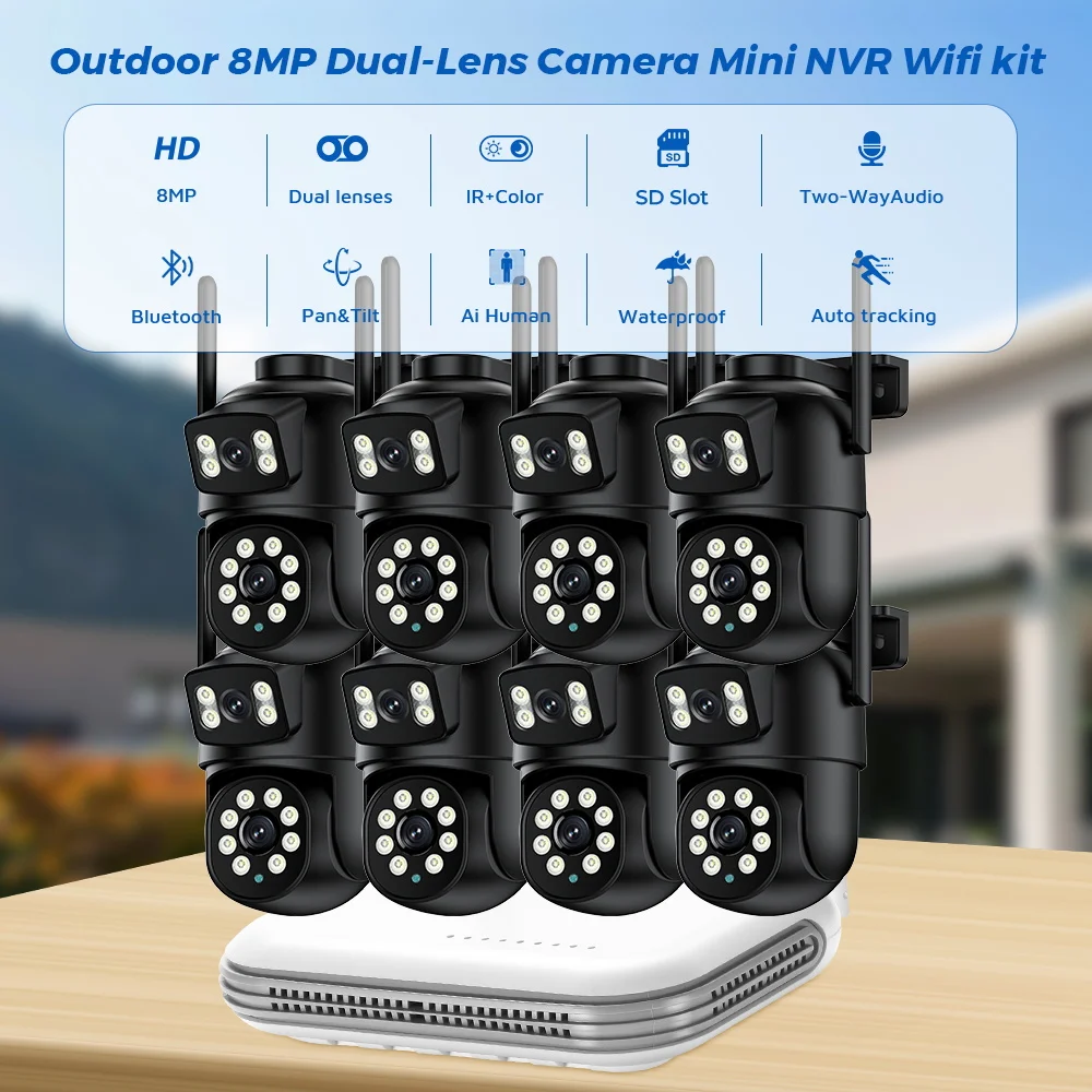 BESDER 8MP HD Audio WiFi Camera 8CH Mini NVR CCTV Security Kit Infrared Night Vision AI Wireless Video Surveillance Camea System