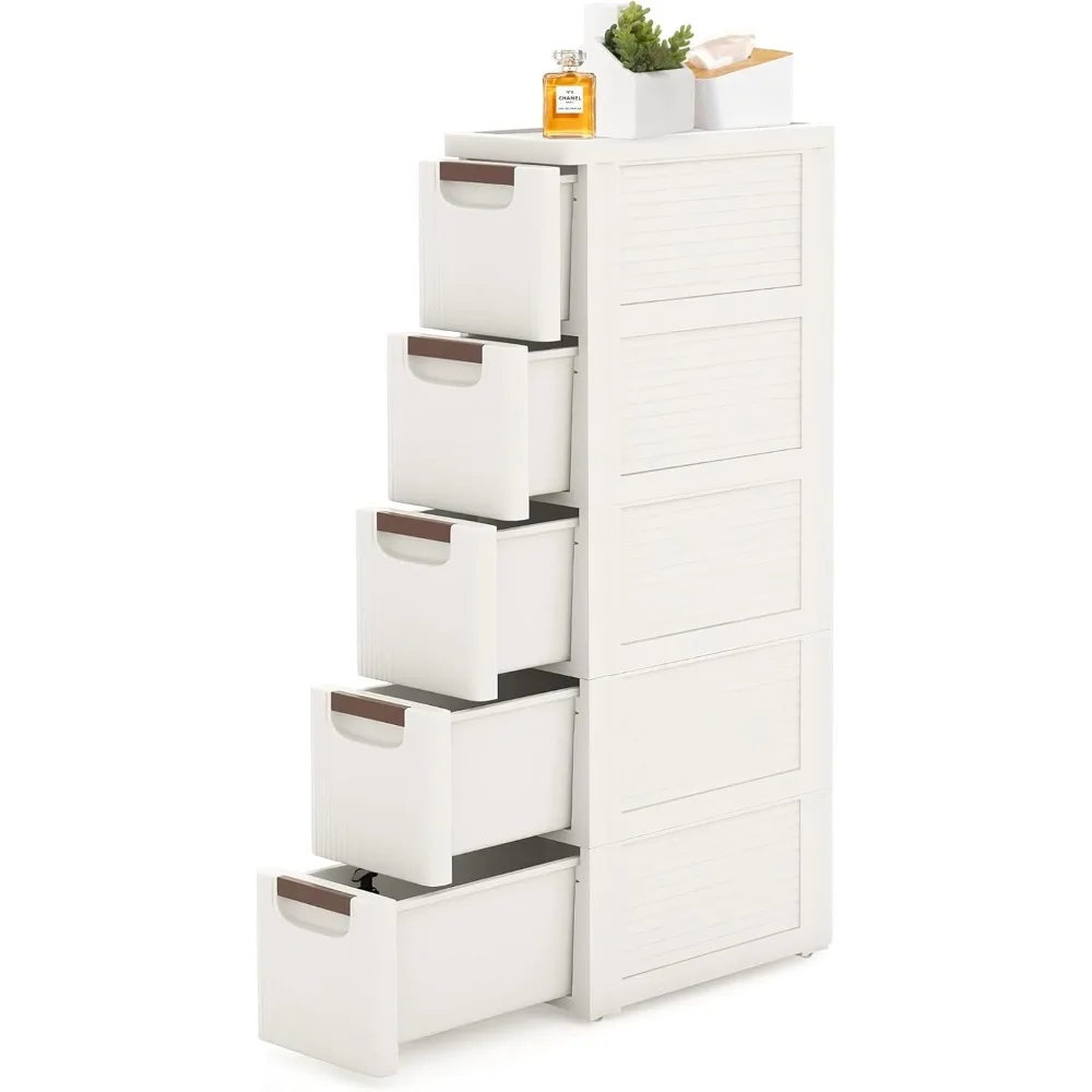 

5 Drawers Slim Bathroom Storage Cabinet Dresser, Narrow Plastic Rolling Cart Organizer with Drawers, for Small Spaces, Kitchen,