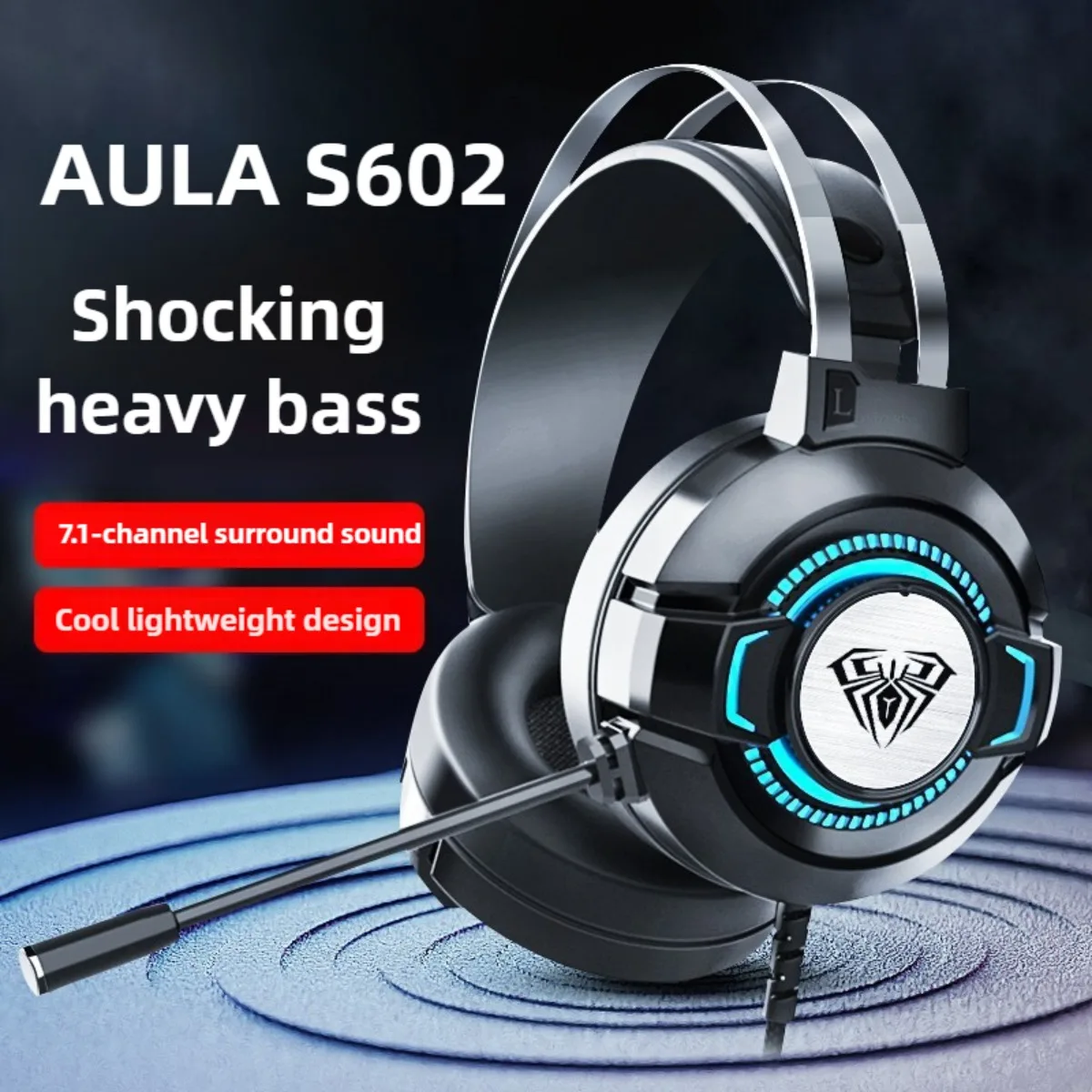 

AULA S602 Wired Headset with Mic SVirtual Surround Bass RGB Light Wired Gaming Headset Noise Cancelling for Desktop Computer PC
