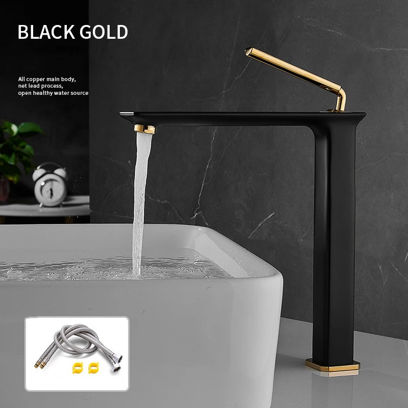 

Brass Bathroom Basin Faucets Sink Mixer Taps Hot & Cold Tall Water Crane Single Handle Black & Gold/Chrome/Gun Grey Deck Mounted