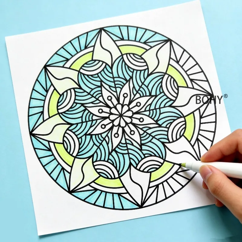 A Sketchbook with 12 Pages of Lotus Mandala Zen Winding Pattern Theme Drafts, Large-sized, Adult Stress Relief Meditation