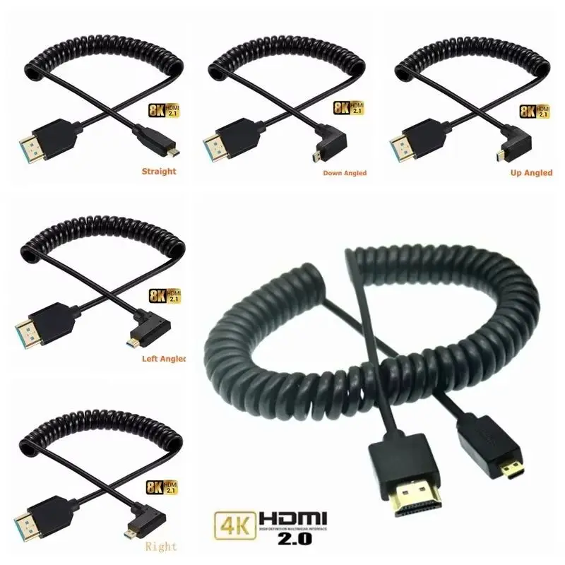 3D 8K/4k Spring Micro HDMI-Compatible Adapter Cable Gold-Plated HD 5K Converter Code For PC LCD XBox Tablet Projector Monitor