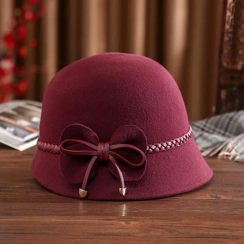 Women Wool  Cashmere Hat,  Photography Fascinator Bow Hat，Ladies’ Cocktail Tea Party Headwear for Autumn Winter