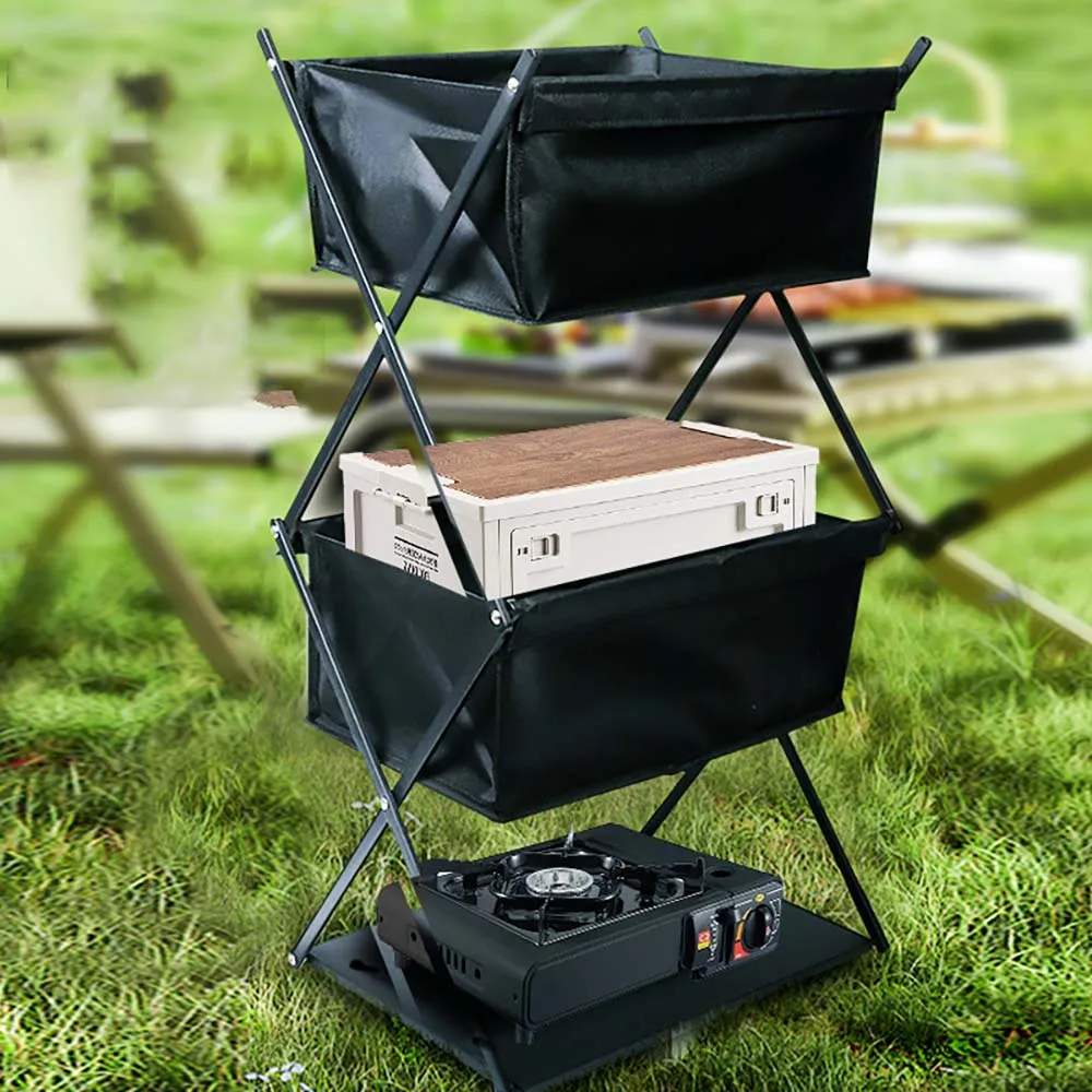 TARKA Camping New Storage Rack Three-Layer Folding Portable Storage Rack For Picnics Barbecue Storage Rack Multifunctional Shelf