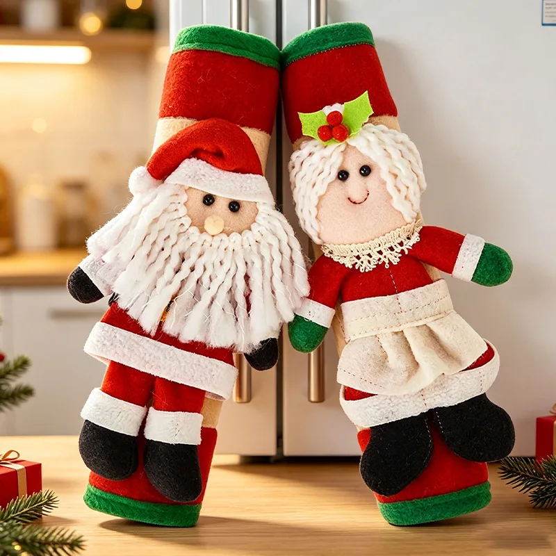 New Christmas Refrigerator Door Handle Covers Soft Cloth Protective Gloves for Microwave Oven Dishwasher Kitchen Appliance Decor view 5