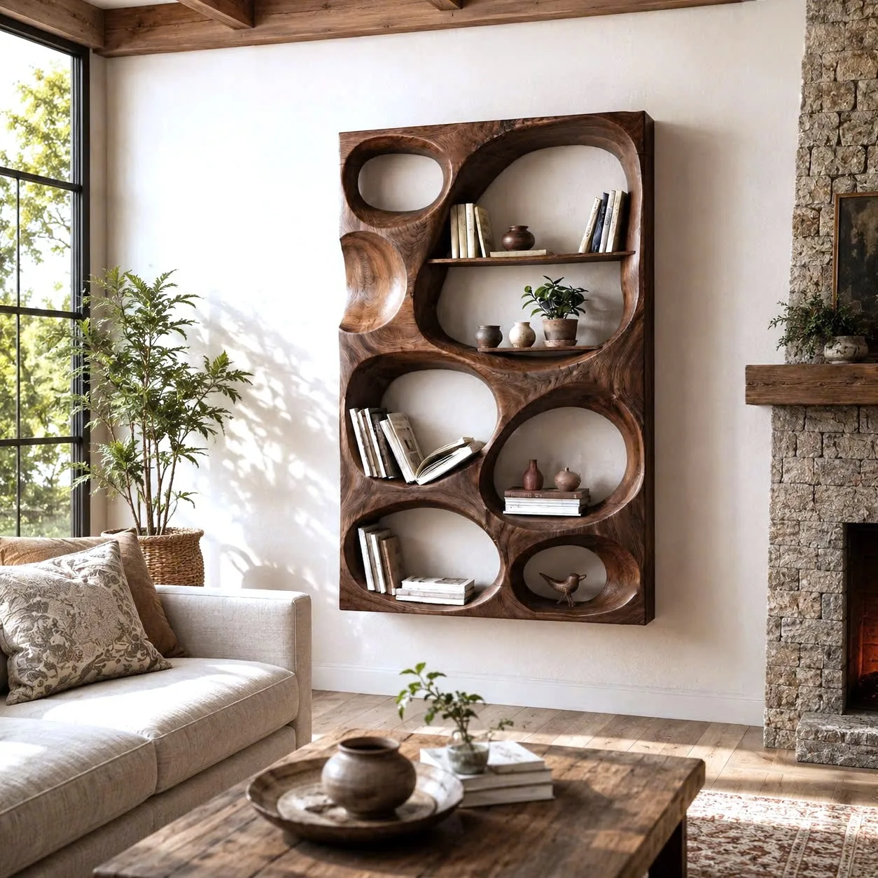 Live edge wooden corner floating shelf wall-mounted home decoration