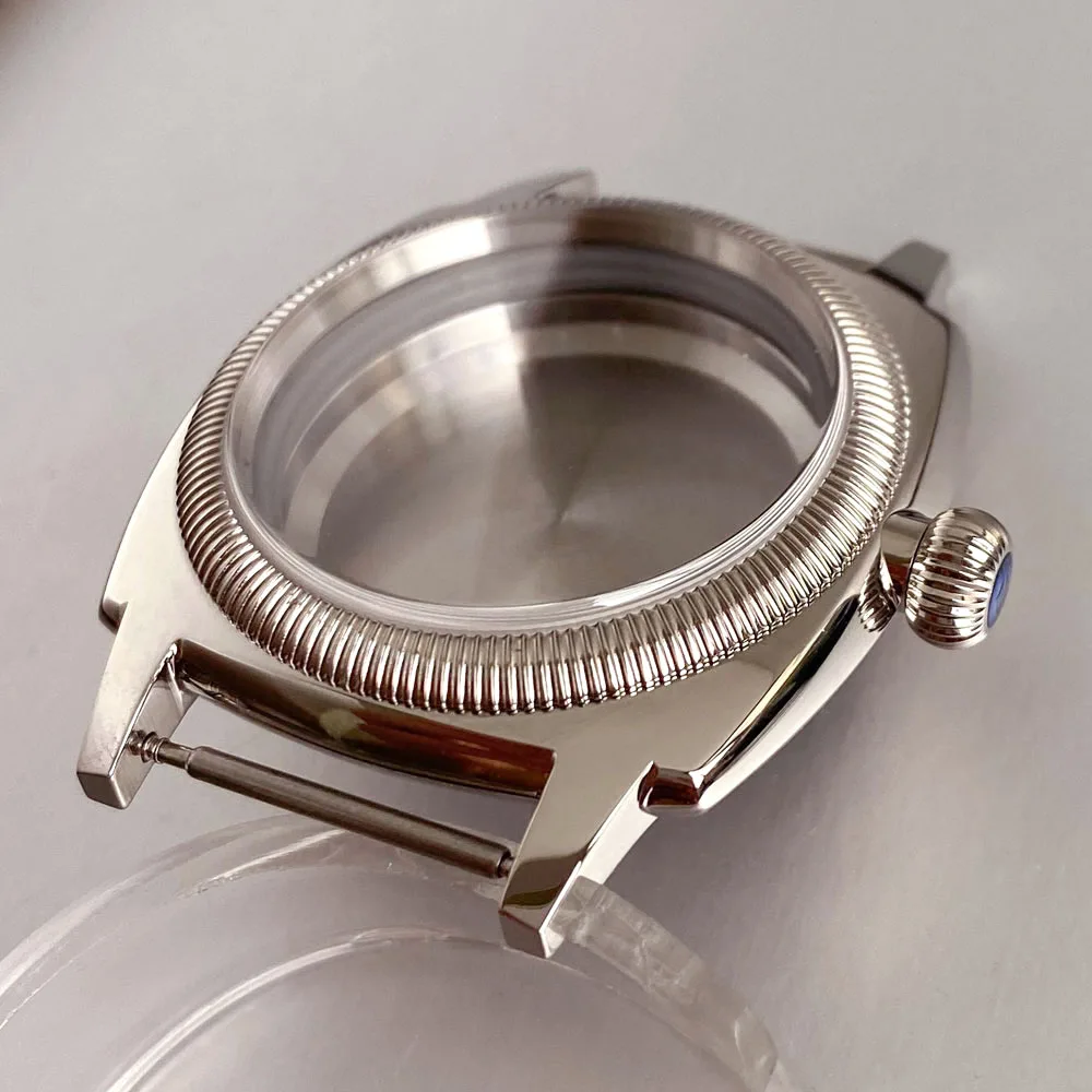 Edelstahl 38mm für ST1701 Uhrwerk Mechanisches Uhrengehäuse Geriffelte Lünette Mineralglas Armbanduhr Mod-Teil Zubehör Werkzeug