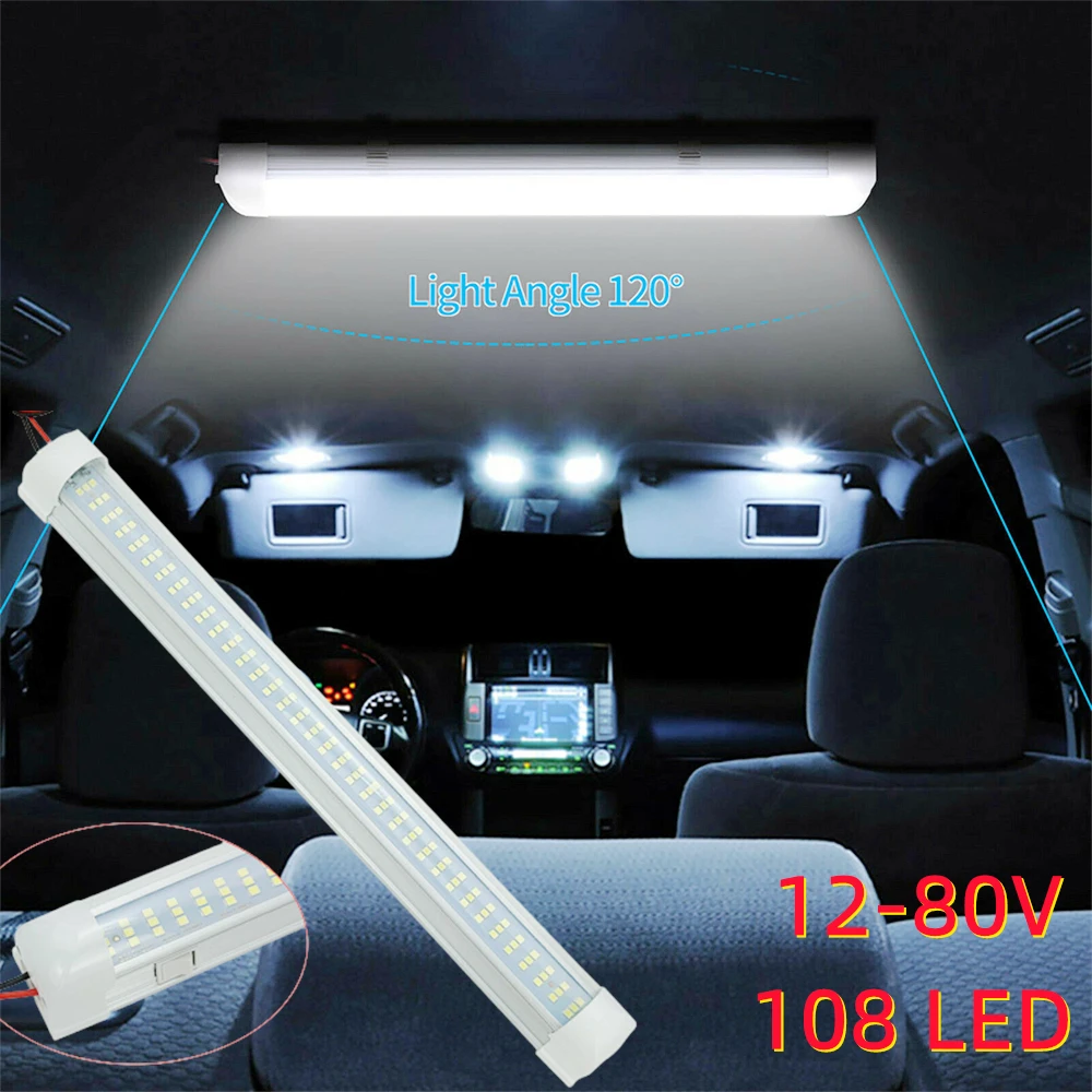 

12V 72LED Interior Light Strip Bar Lamp Van Bus Caravan Ceiling light Car Reading Night Lamp Trailer Camper