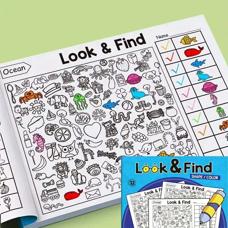 Interactive Look & Find Activity Book -  Easy-to-Use Layout - Educational Learning for Cognitive Development, Memory & Focus