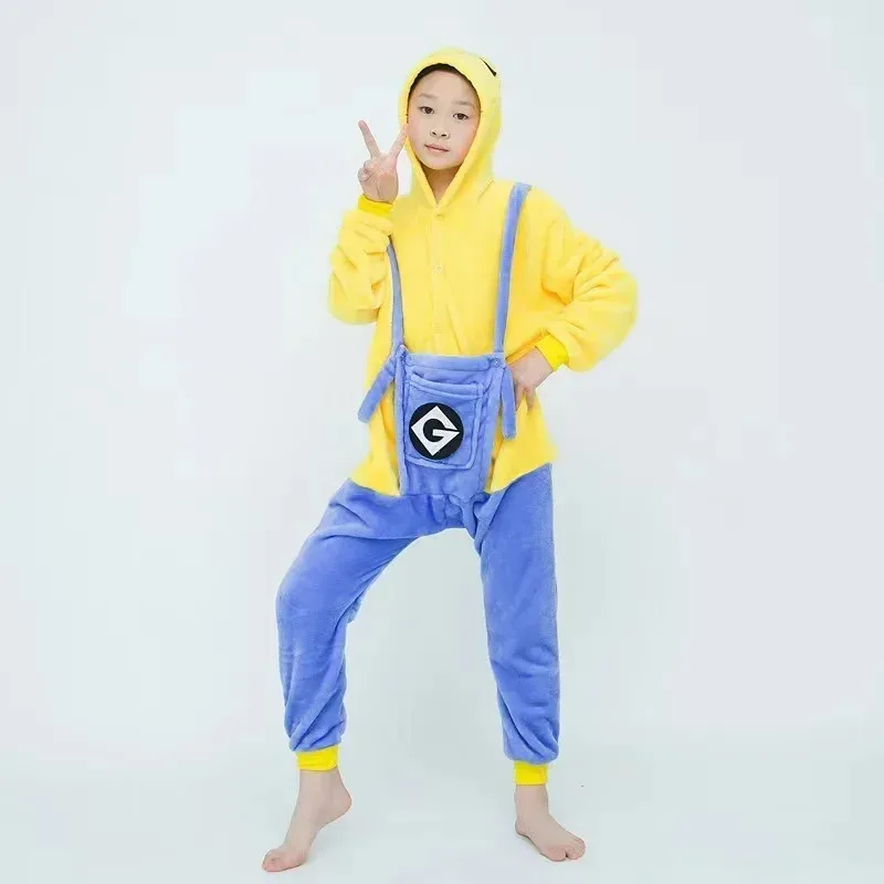 Minions cartoon pigiama intero per bambini personalità creativa kawaii addensato caldo vestiti per la casa abbigliamento cosplay all'ingrosso