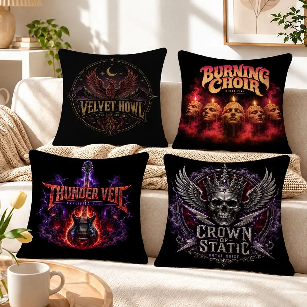 Art Retro Hard Rock Theme Cushion Cover Soft Short‑Plush Pillowcase, Decor for Sofa & Bedroom, Perfect Holiday Gif