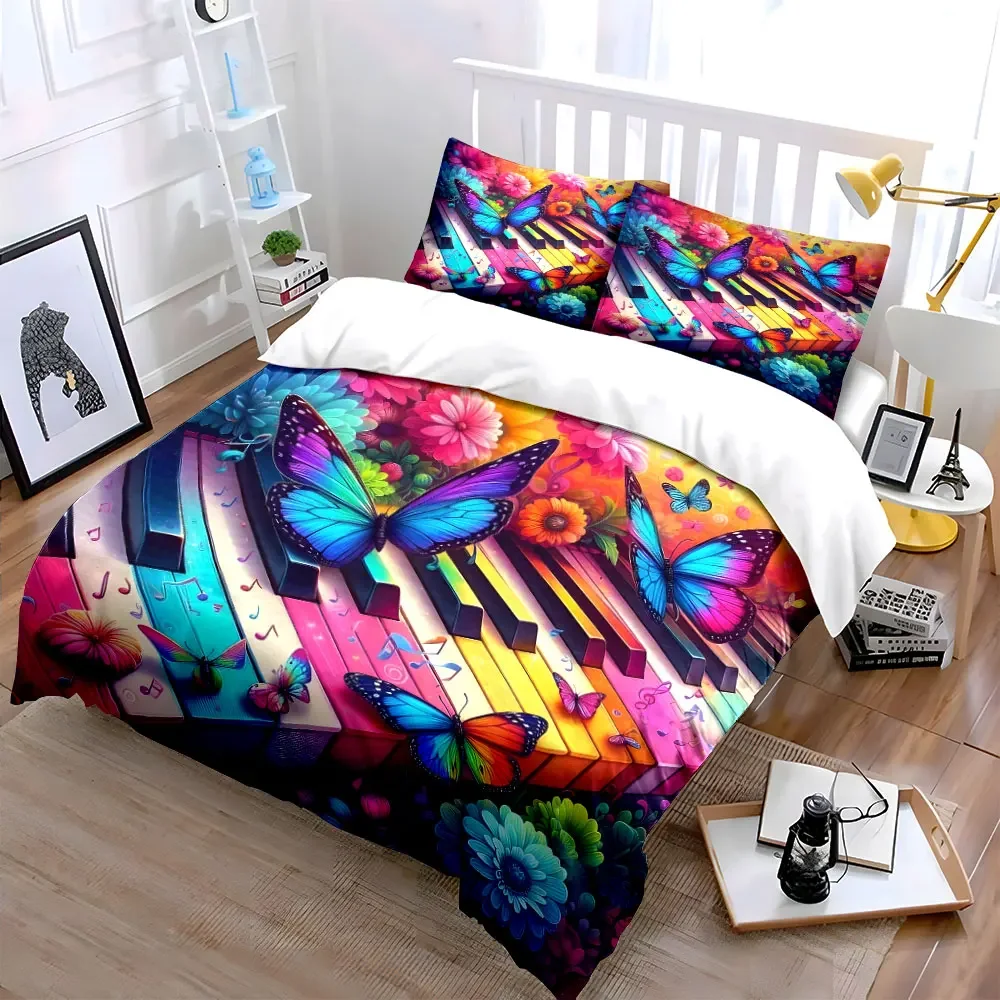 Colorful Butterfly Piano Decor Multiple sizes kid's and adults' bedroom Exquisite 3PC bedding set, gift