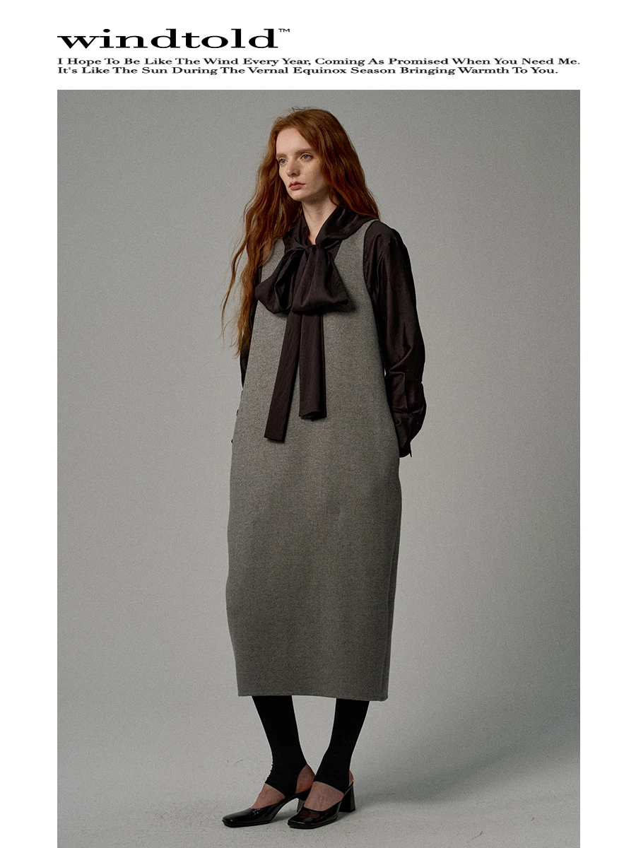 

Windtold Double-Sided Woolen ey U-Ne Silklike Svel Dr Ci Commute Sle Loose Fit Mid-Length on ape